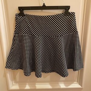 Polka Dotted Black and White Fluted Mini Skirt